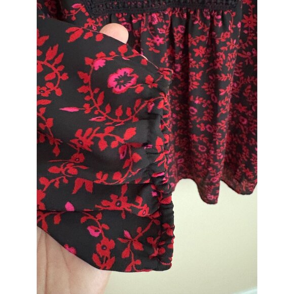 LOFT Women's Long Sleeve Floral Split V-Neck Smocked Button Blouse Size XL - Picture 9 of 12